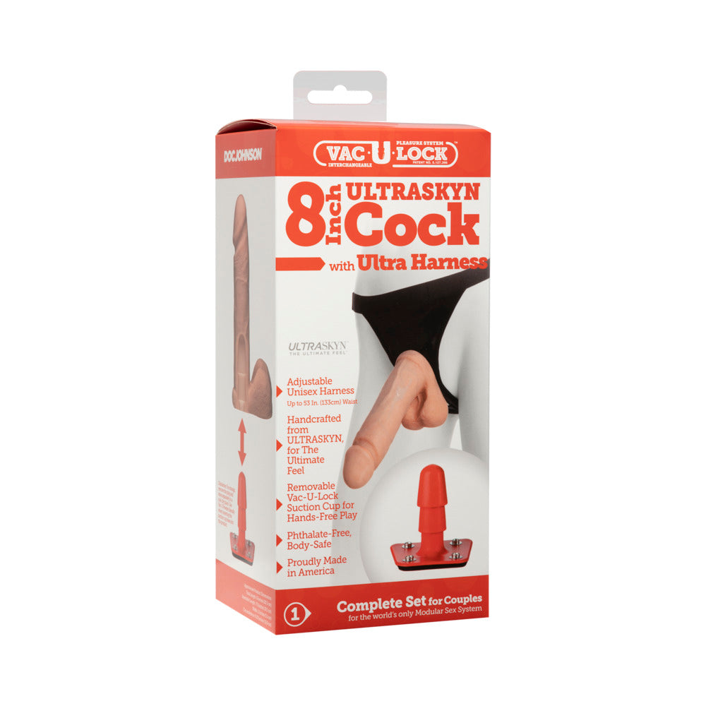 Vac-U-Lock 8&quot; Ultraskyn Dildo with Ultra Harness - Beige