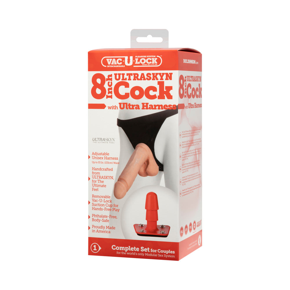 Vac-U-Lock 8&quot; Ultraskyn Dildo with Ultra Harness - Beige