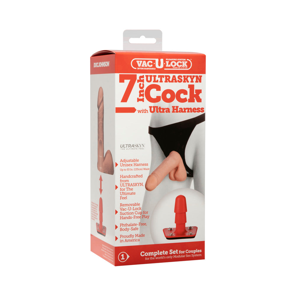 Vac-U-Lock 7&quot; Ultraskyn Dildo with Ultra Harness - Beige