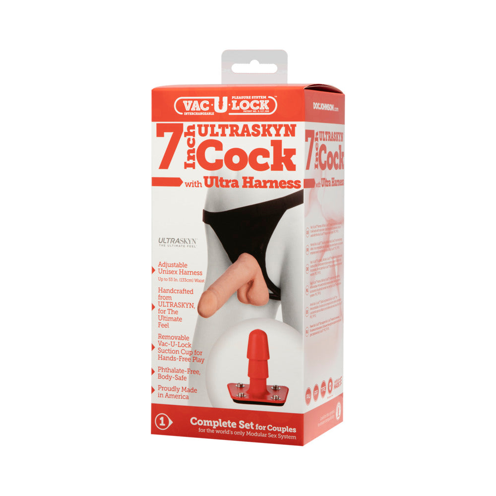 Vac-U-Lock 7&quot; Ultraskyn Dildo with Ultra Harness - Beige