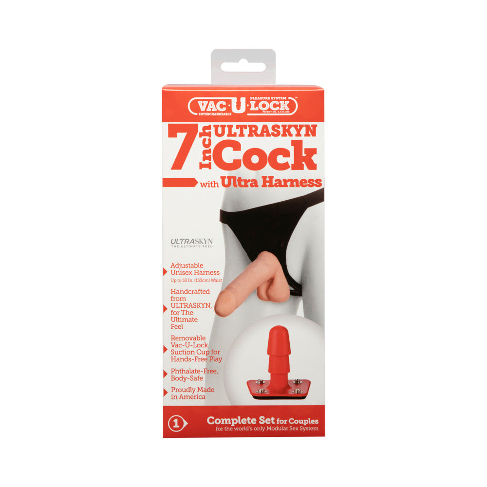 Vac-U-Lock 7&quot; Ultraskyn Dildo with Ultra Harness - Beige