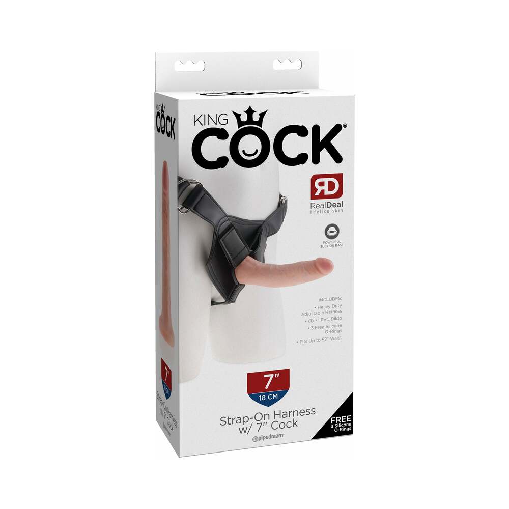 King Cock Strap On Harness 7 inches Cock Beige