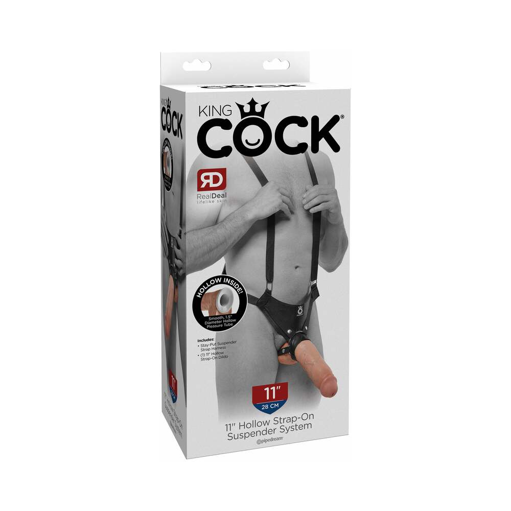 King Cock 11 In. Hollow Strap On Suspender System Flesh