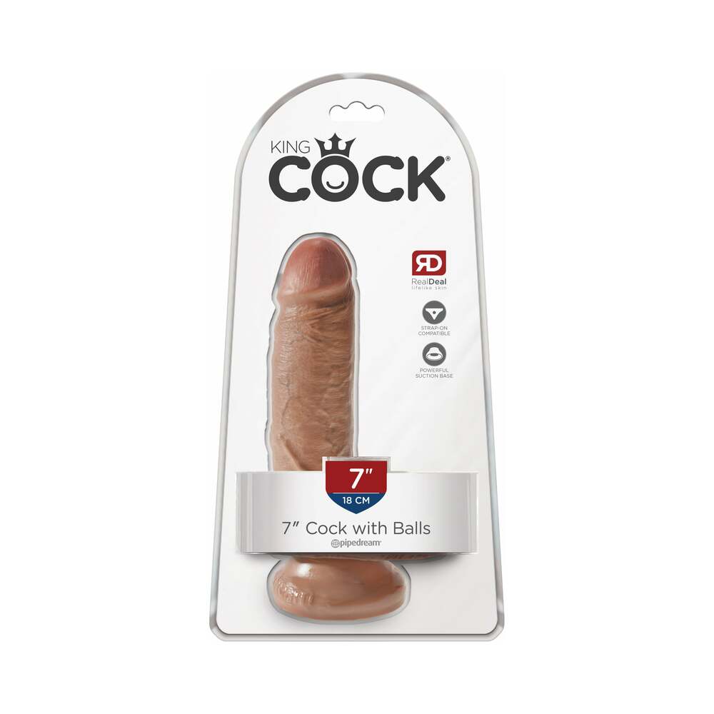 King Cock 7 inches Cock with Balls Tan Dildo