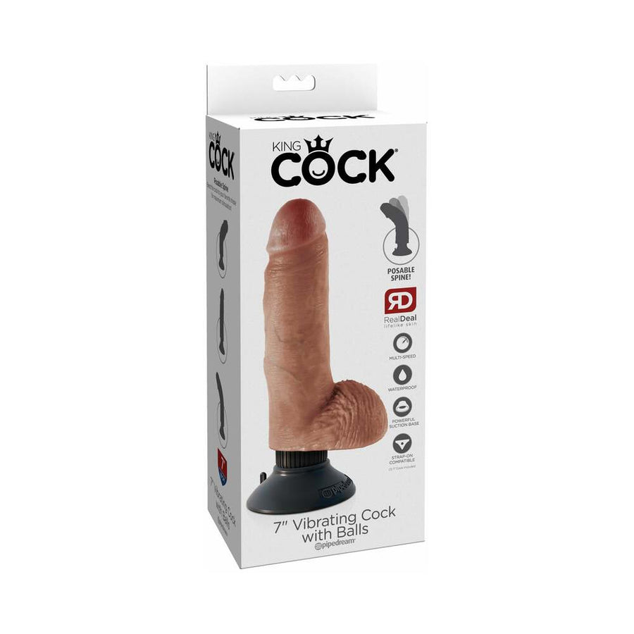 King Cock 7in Vibrating Cock With Balls Tan