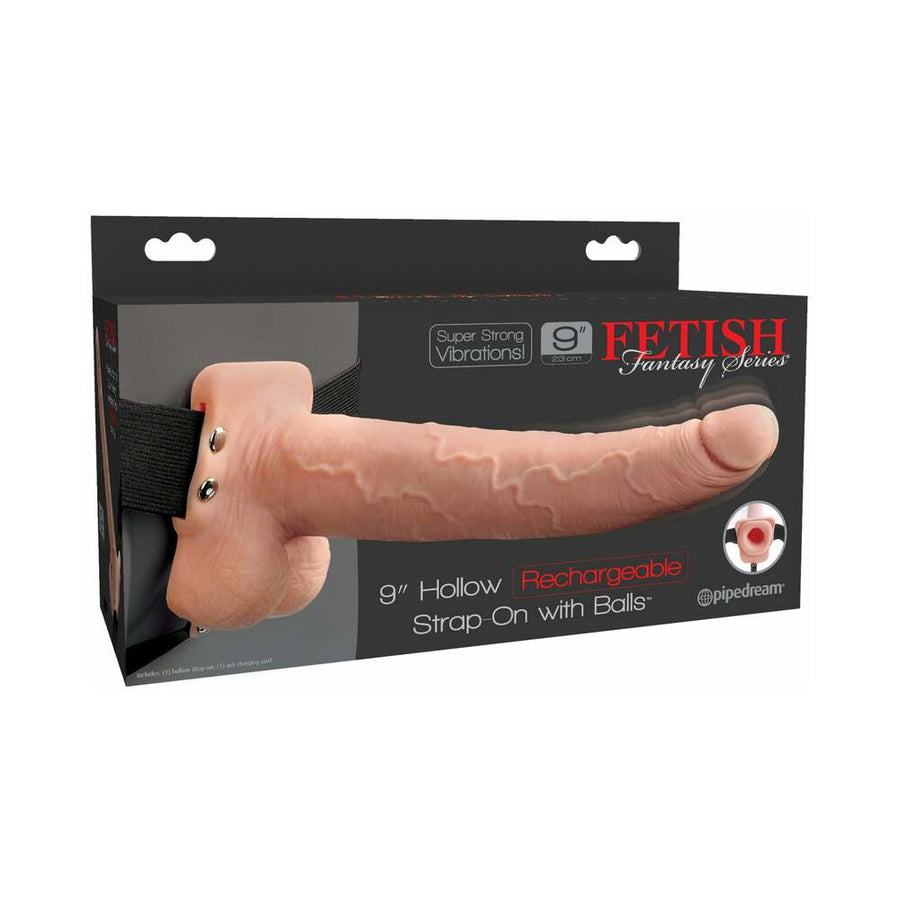 Fetish Fantasy 9in Hollow Rechargeable Strap-on With Balls, Flesh
