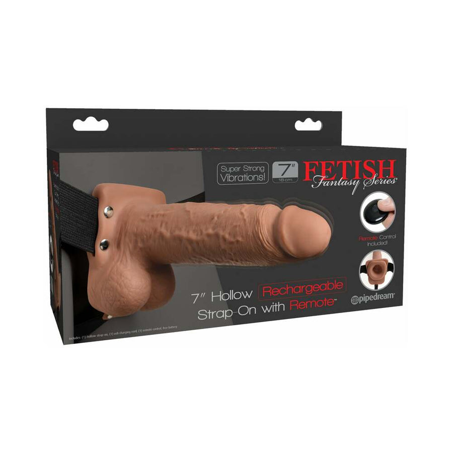 Fetish Fantasy 7in Hollow Rechargeable Strap-on With Remote, Tan