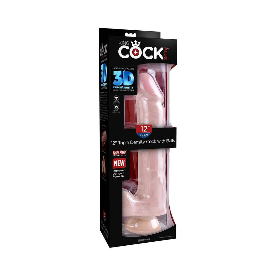 King Cock Triple Density 12 inches Dildo with Balls Beige