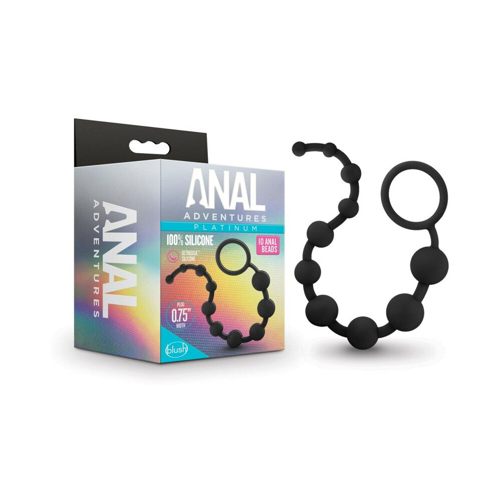 Anal Adventures Platinum Silicone 10 Anal Beads - Black