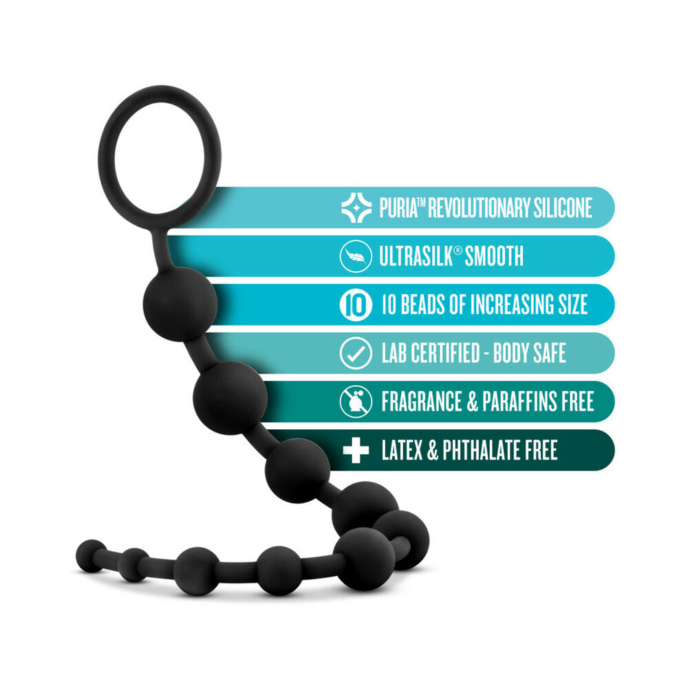 Anal Adventures Platinum Silicone 10 Anal Beads - Black