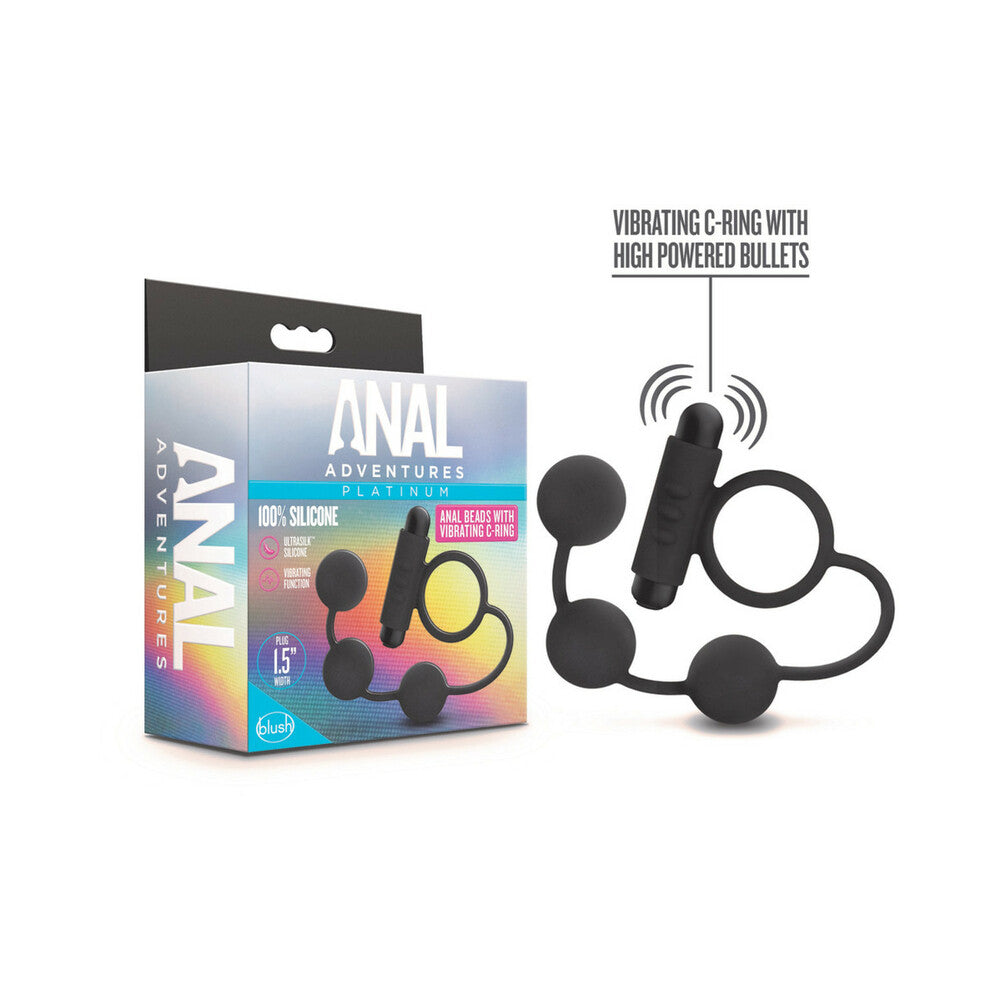 Anal Adventures Platinum Silicone Anal Ball W/Vibrating C Ring - Black