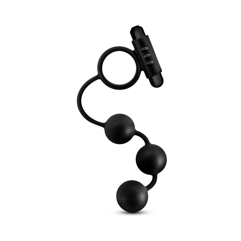 Anal Adventures Platinum Silicone Anal Ball W/Vibrating C Ring - Black