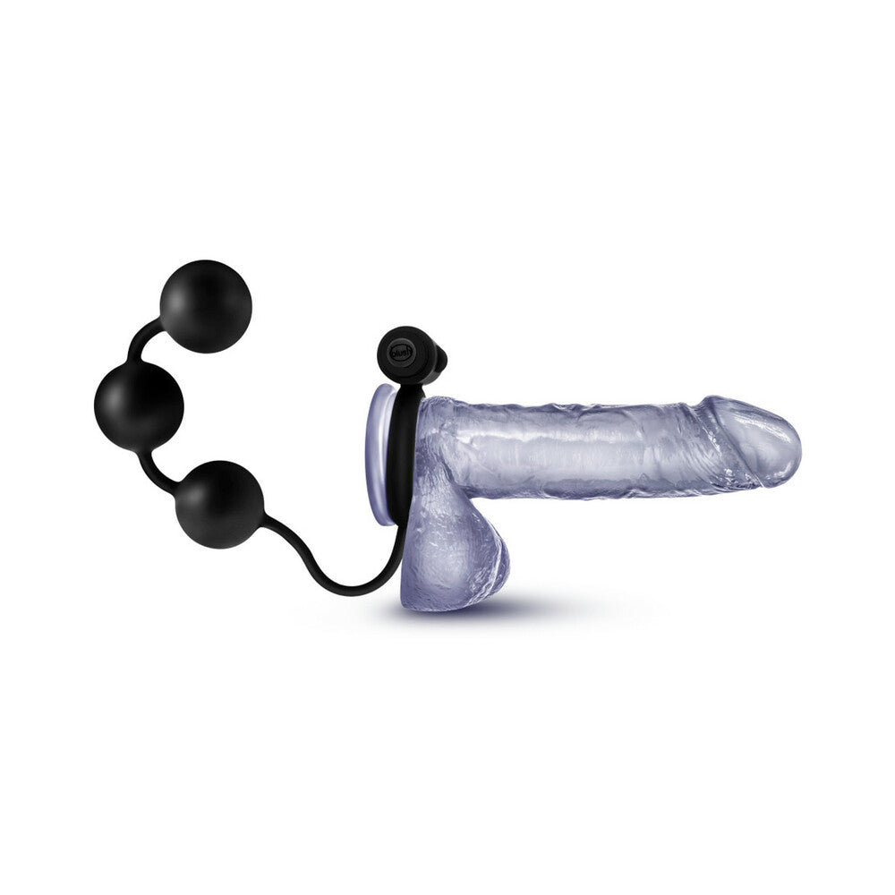 Anal Adventures Platinum Silicone Anal Ball W/Vibrating C Ring - Black