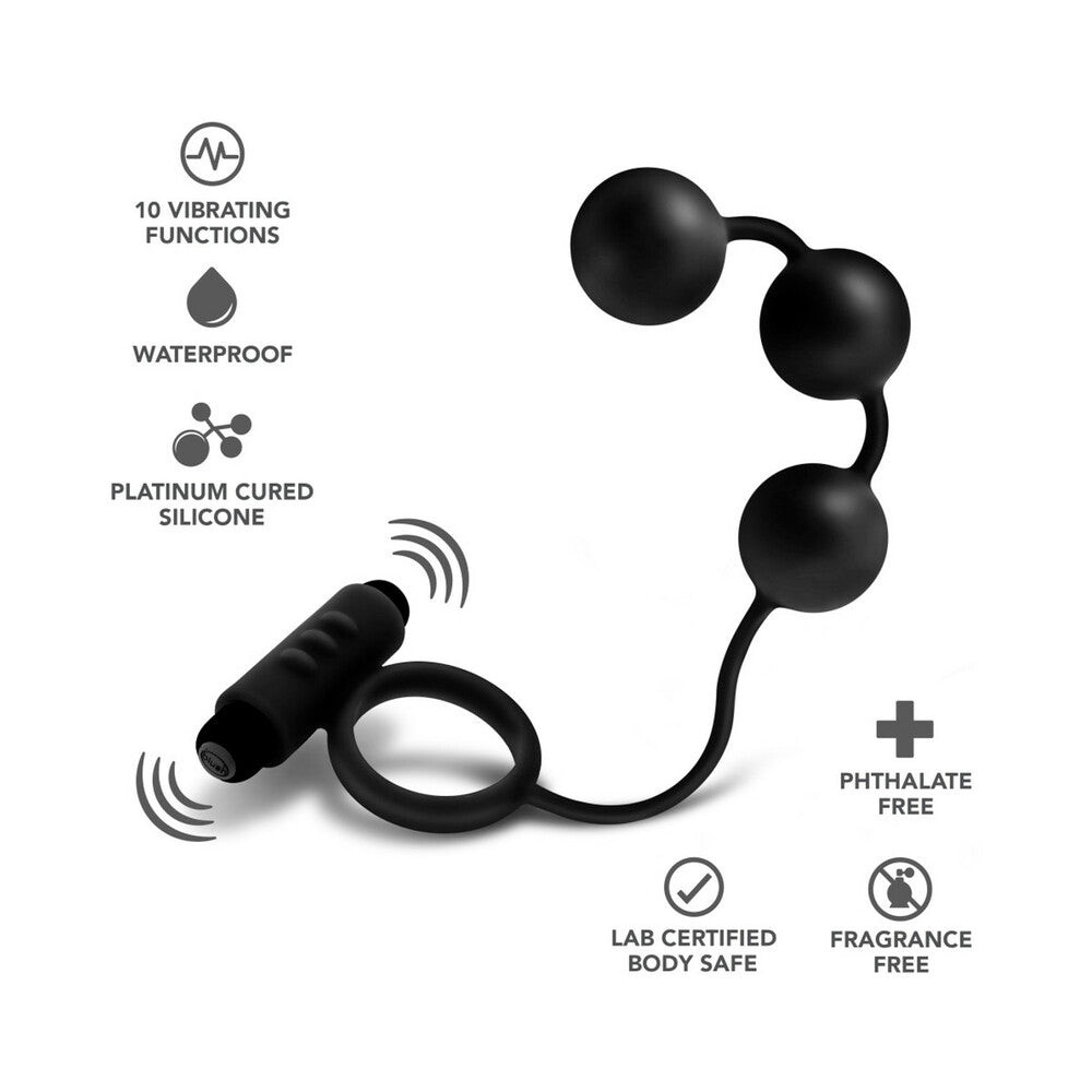 Anal Adventures Platinum Silicone Anal Ball W/Vibrating C Ring - Black