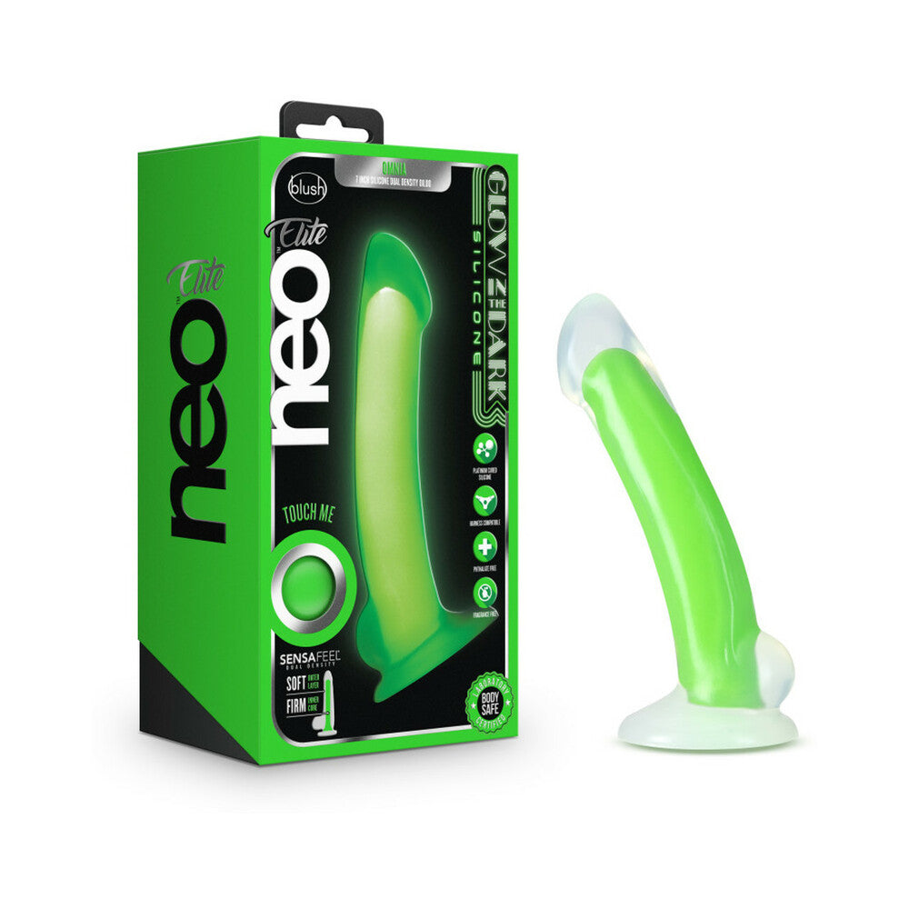Neo Elite - Glow-In-The-Dark Omnia - 7-Inch Silicone Dual-Density Dildo - Neon Green
