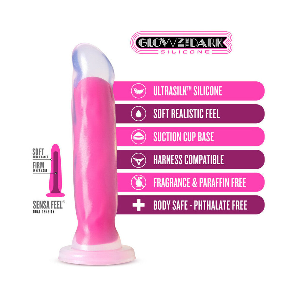 Neo Elite - Glow-In-The-Dark Marquee - 8-Inch Silicone Dual-Density Dildo - Neon Pink