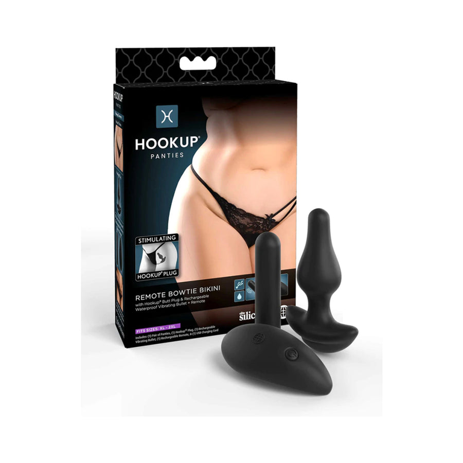 Hookup Remote Bowtie Bikini Black Fits Size Xl-xxl
