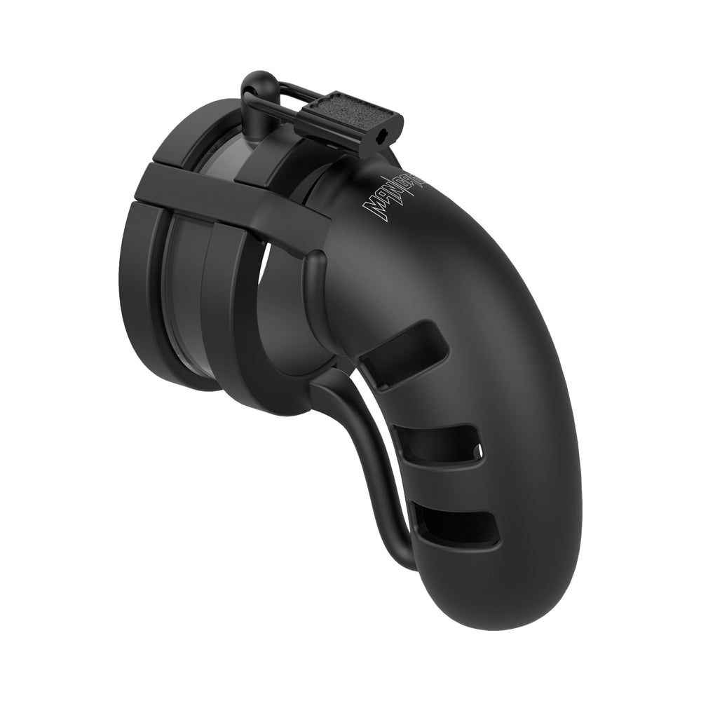 Man Cage Model 19 - Chastity - 4.5" - Silicone Cage Ballsplitter - Black