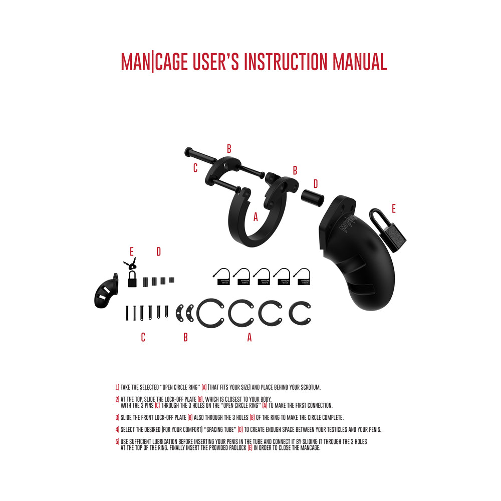 Man Cage Model 16 - Chastity - 3.5" - Silicone Cock Cage - Black