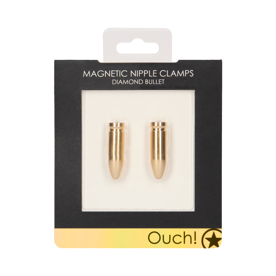 Ouch Magnetic Nipple Clamps - Diamond Bullet - Gold