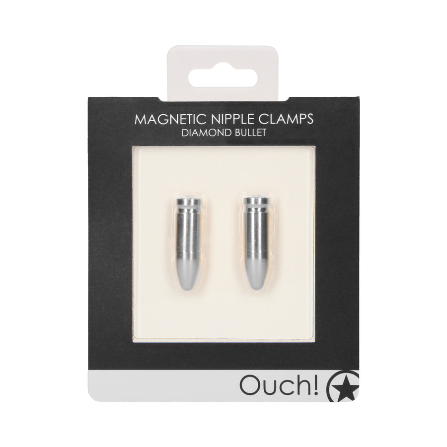 Ouch Magnetic Nipple Clamps - Diamond Bullet - Silver