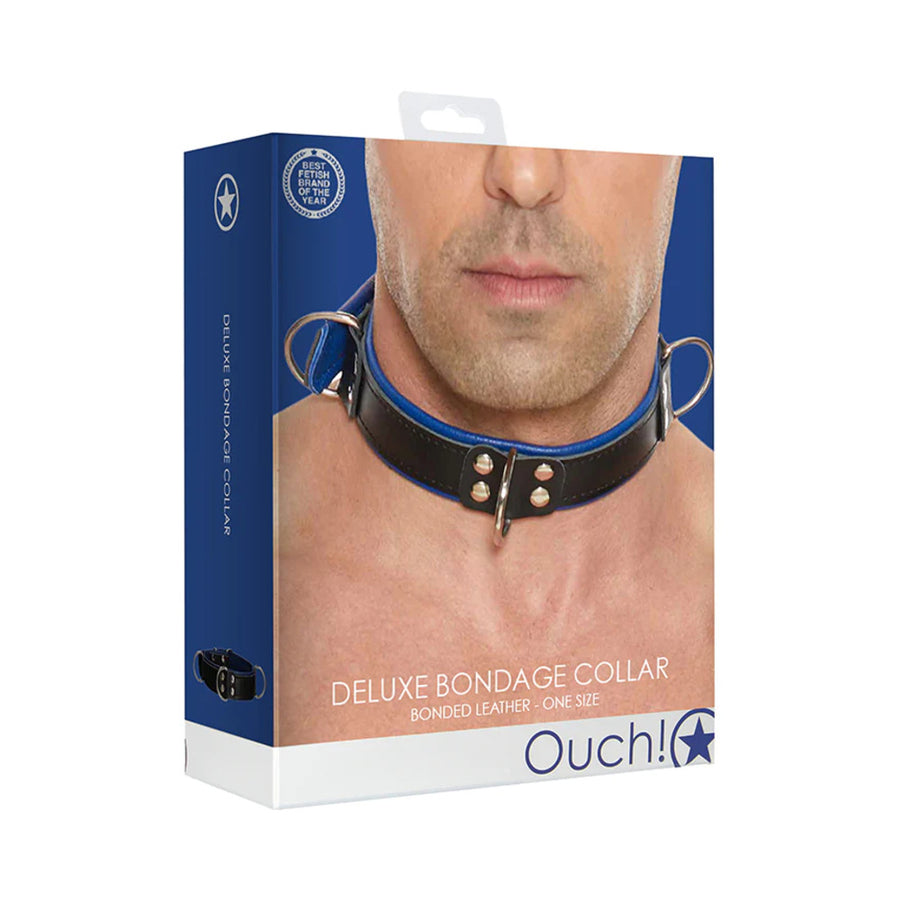 Ouch Deluxe Bondage Collar - One Size - Blue