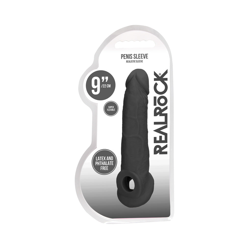 Real Rock Penis Extender With Rings - 9" - 22 Cm - Chocolate