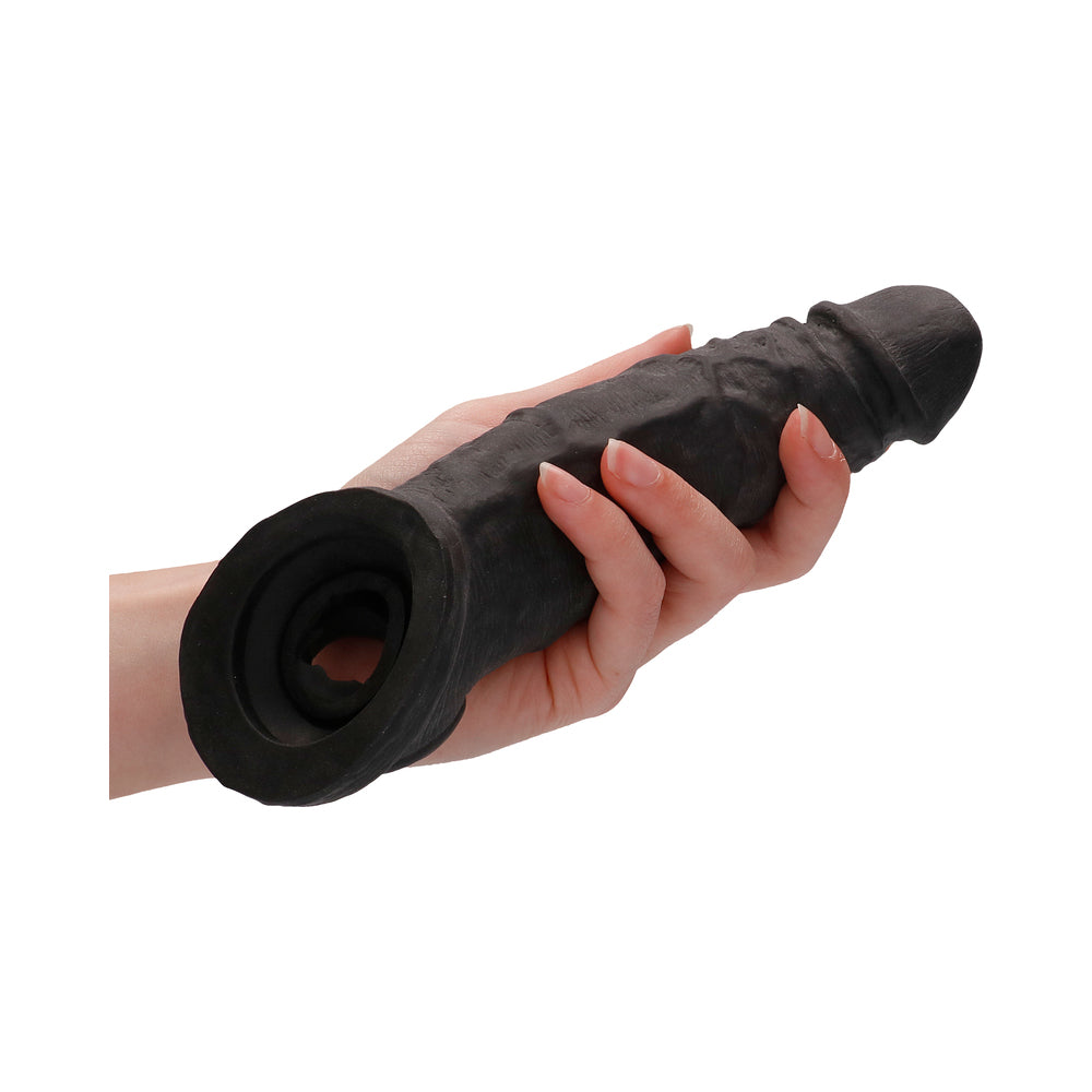 Real Rock Penis Extender With Rings - 9" - 22 Cm - Chocolate