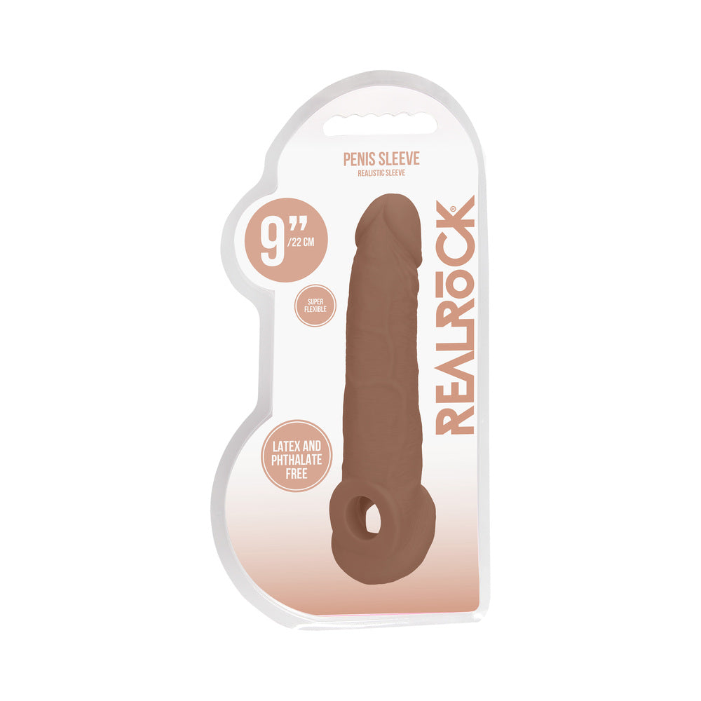 Real Rock Penis Extender With Rings - 9" - 22 Cm - Mocha
