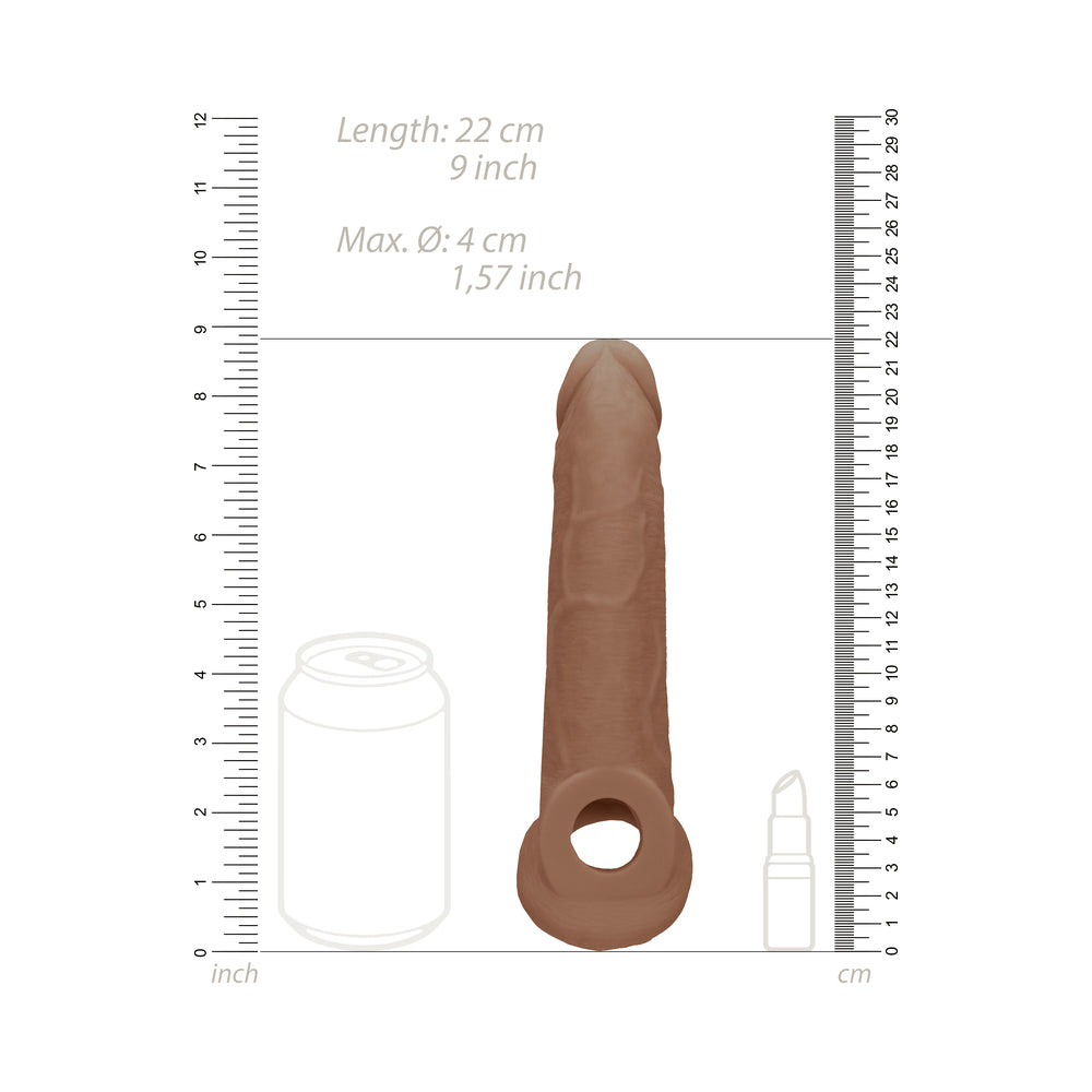 Real Rock Penis Extender With Rings - 9" - 22 Cm - Mocha