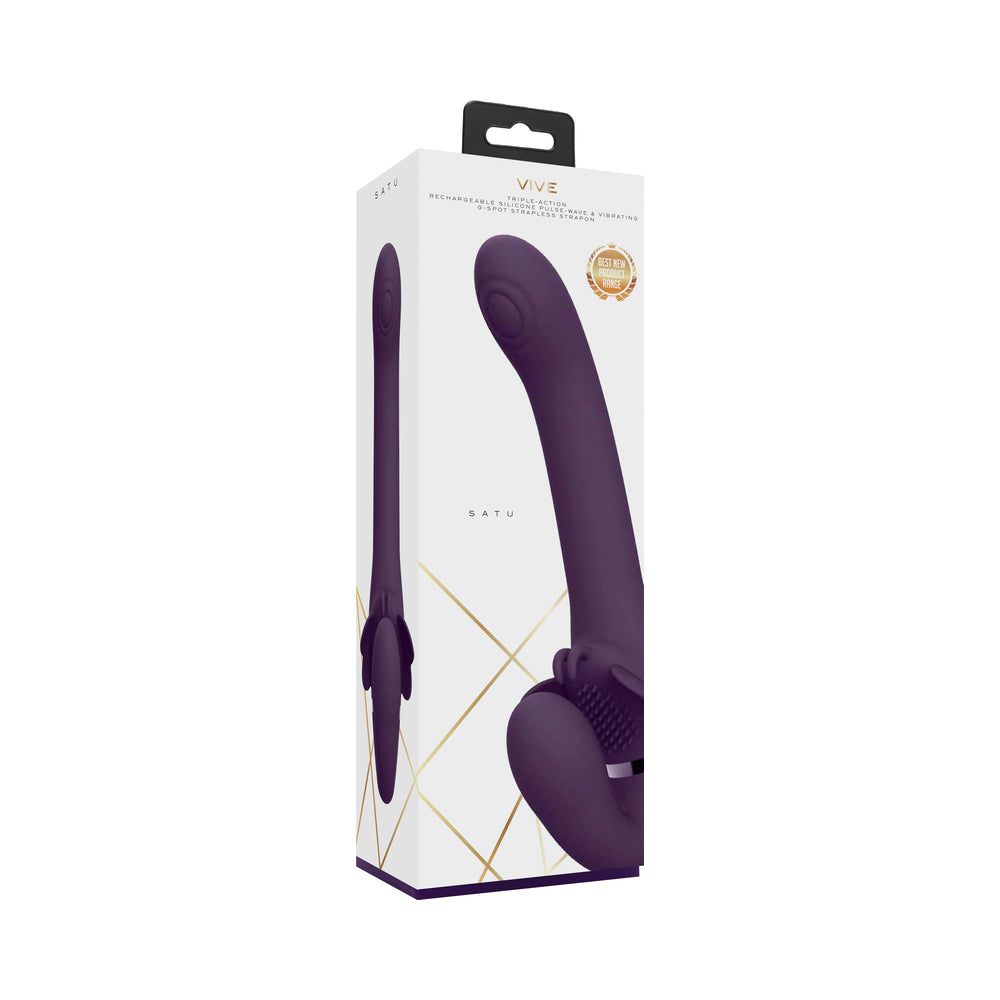 Vive - Satu Rechargeable Pulse-Wave Triple-Motor Silicone Strapless Strap-On - Purple