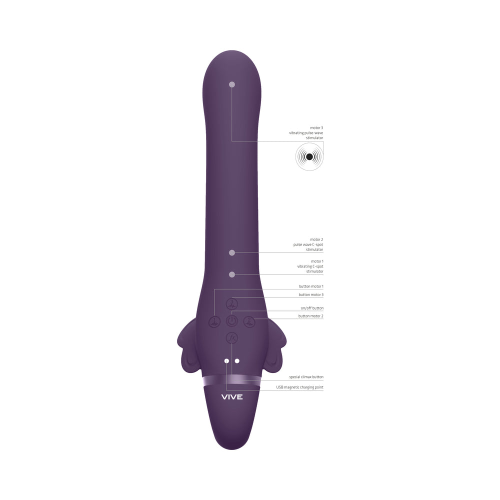 Vive - Satu Rechargeable Pulse-Wave Triple-Motor Silicone Strapless Strap-On - Purple