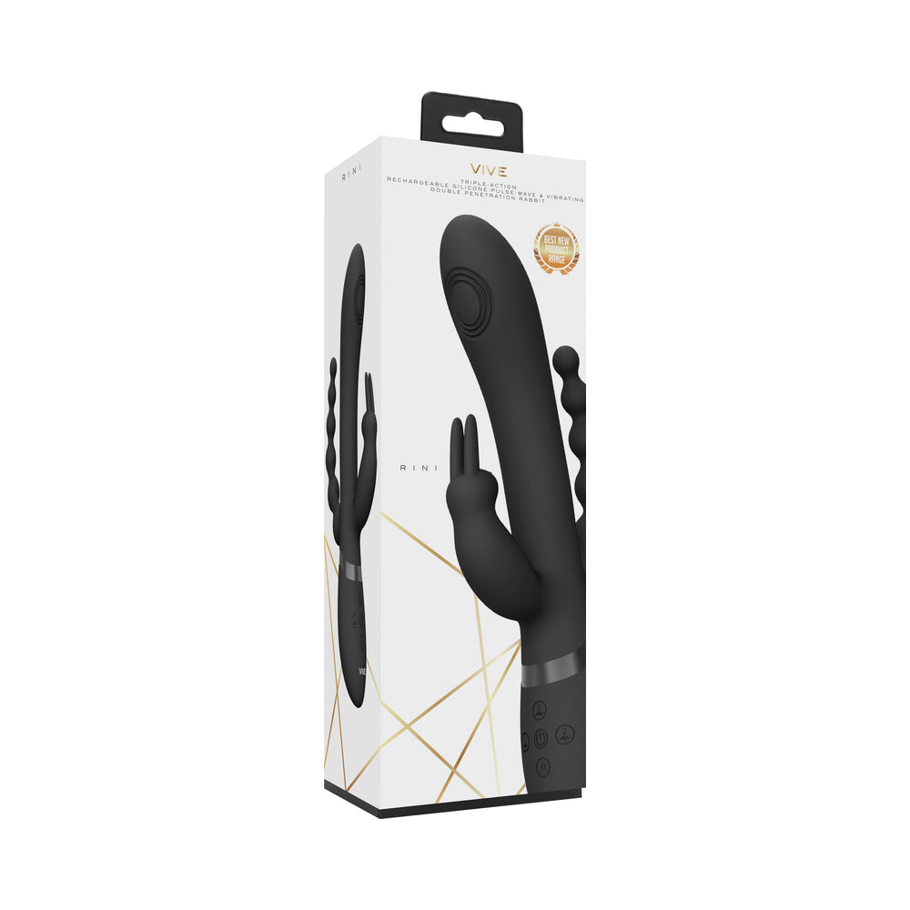 Vive - Rini Rechargeable Pulse-Wave Triple-Motor Silicone Rabbit - Black