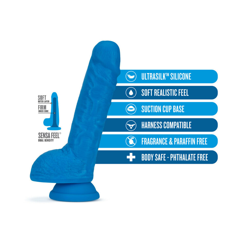 Neo Elite - 9-Inch Silicone Dual-Density Cock With Balls - Neon Blue