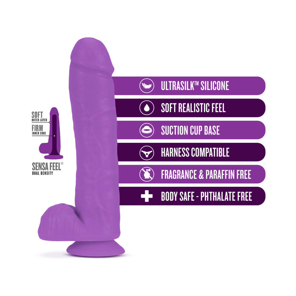 Neo Elite - 11-Inch Silicone Dual-Density Cock With Balls - Neon Purple