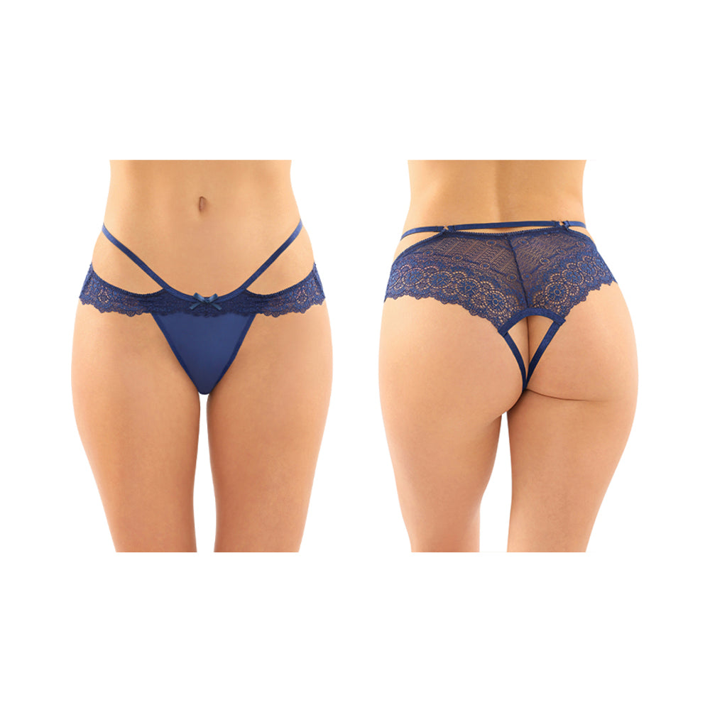 Posey Strappy Lace And Microfiber Crotchless Panty 6-Pack L/Xl Navy