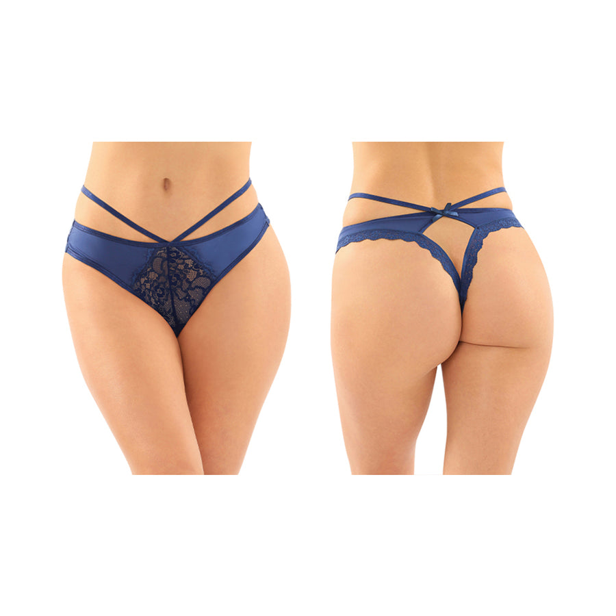 Kalina Strappy Microfiber And Lace Thong With Back Cutout 6-pack L/xl Navy