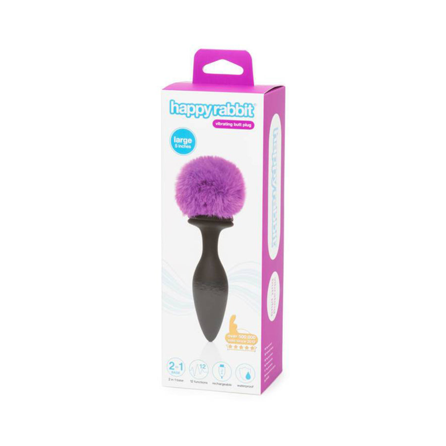Happy Rabbit Rechargeable Vibrating Butt Plug With Interchangeable Gem And Purple Puff Large