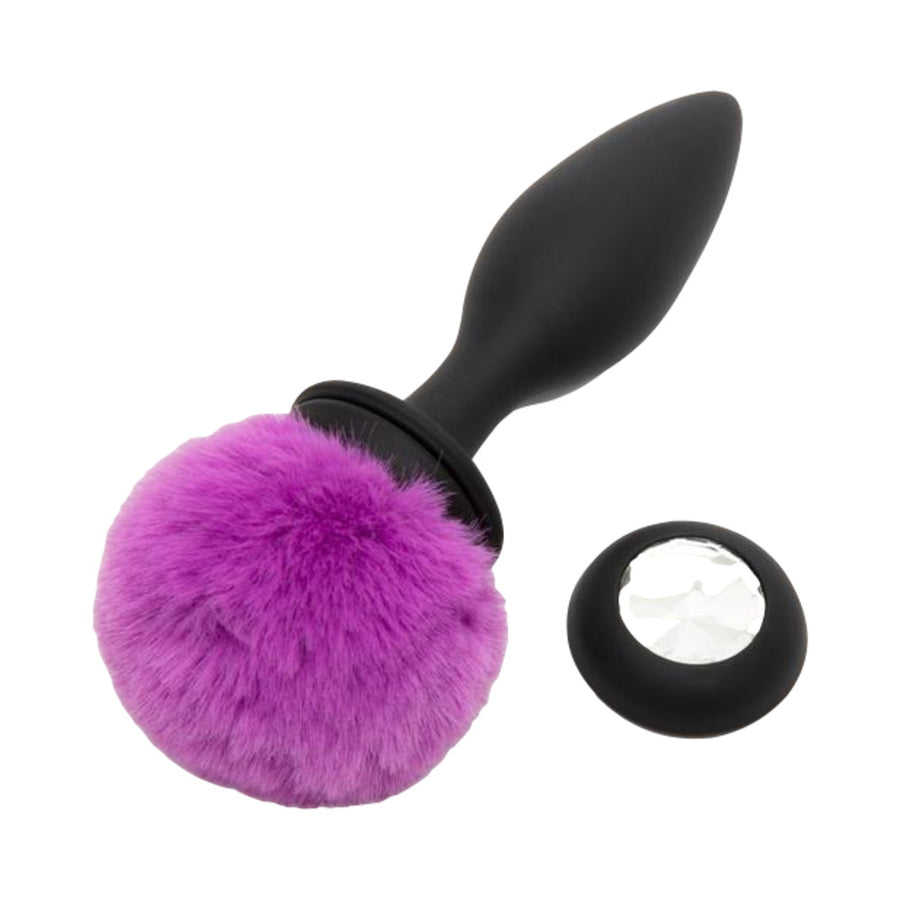 Happy Rabbit Rechargeable Vibrating Butt Plug With Interchangeable Gem And Purple Puff Large
