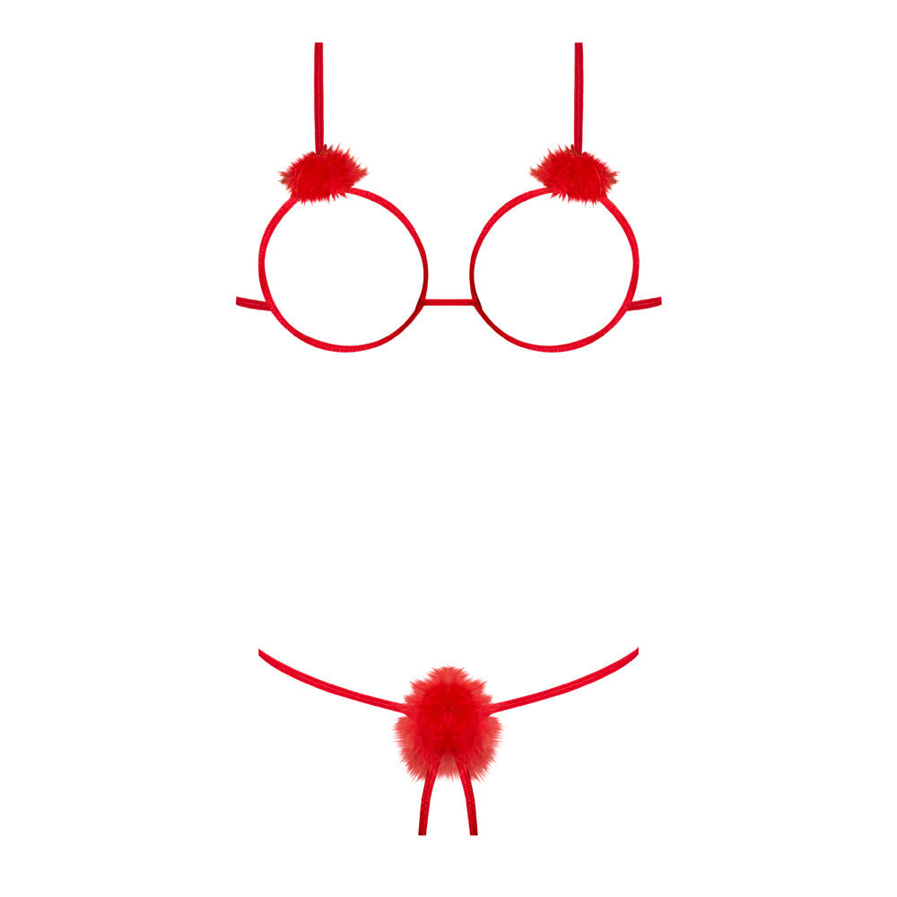 Magic Silk Marabou Cupless & Crotchless Bra & Panty Set