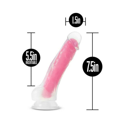 Neo Elite Glow In The Dark Paradise 7.5 In Silicone Cock W/ Balls Neon Pink