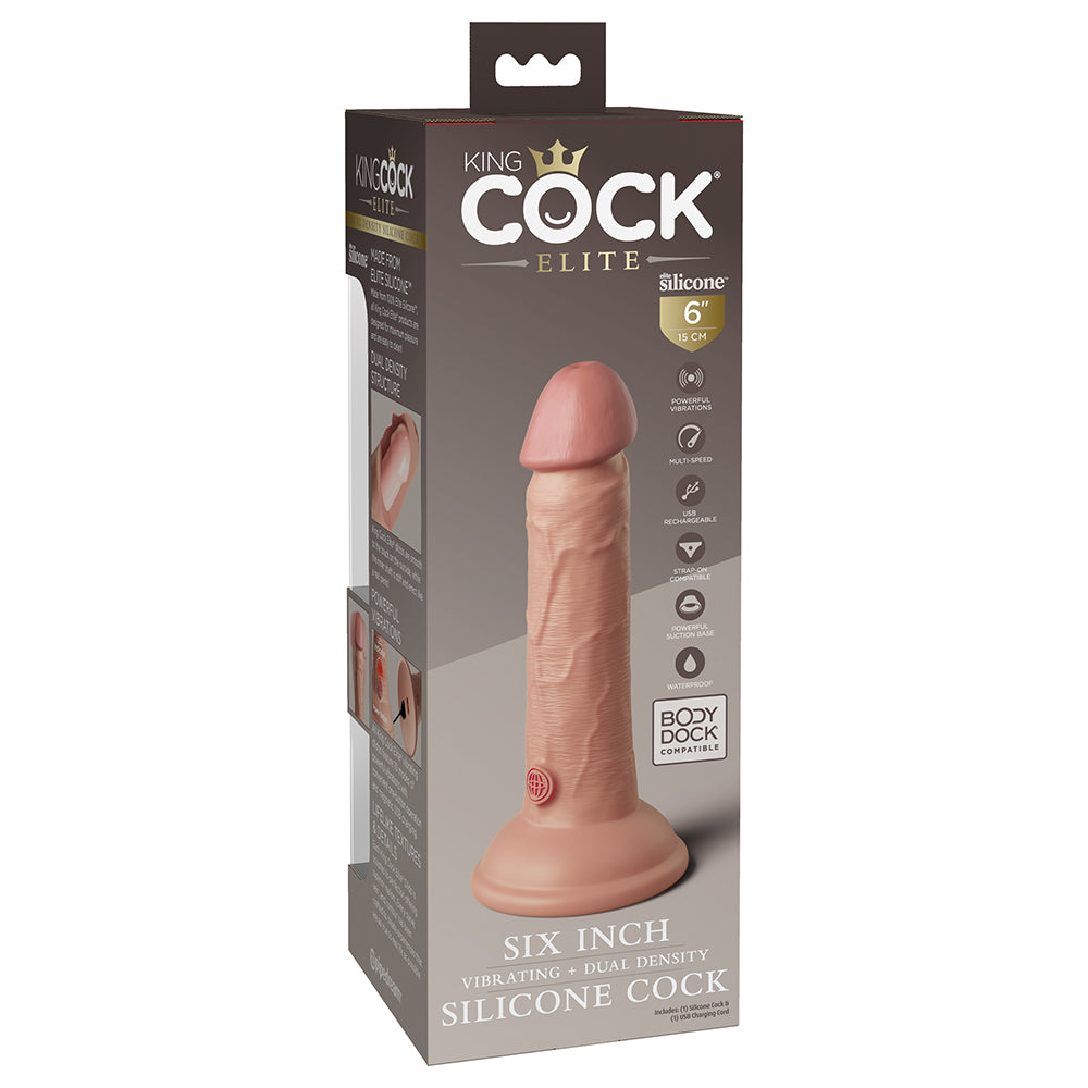 King Cock Elite Vibrating Silicone Dual-Density Cock 6 In. Light