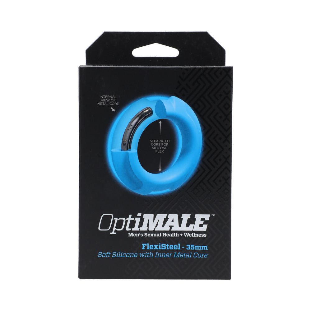 Optimale Flexisteel Silicone, Metal Core Cock Ring 35 Mm Blue