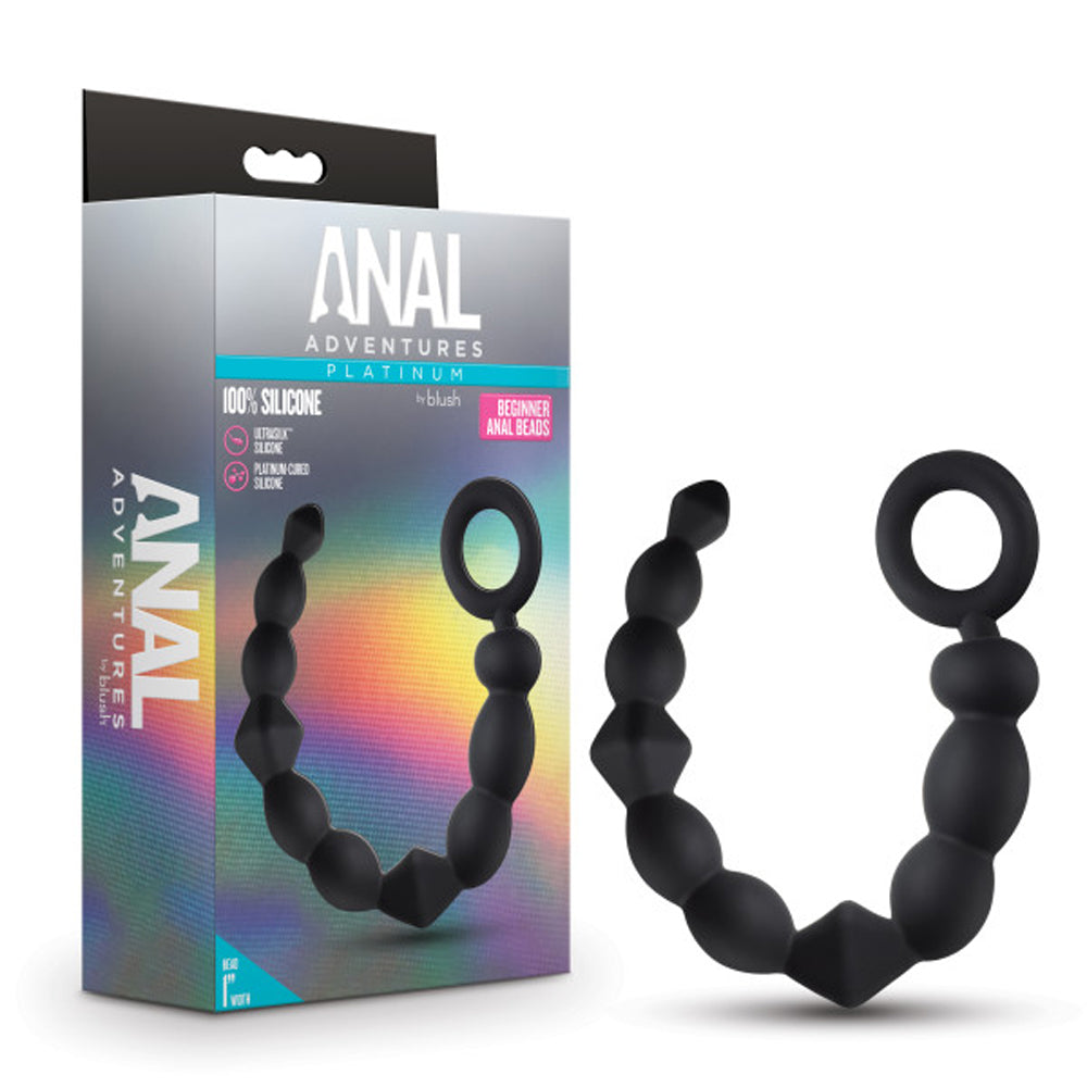 Anal Adventures Platinum - Silicone Beginner Anal  Beads - Black