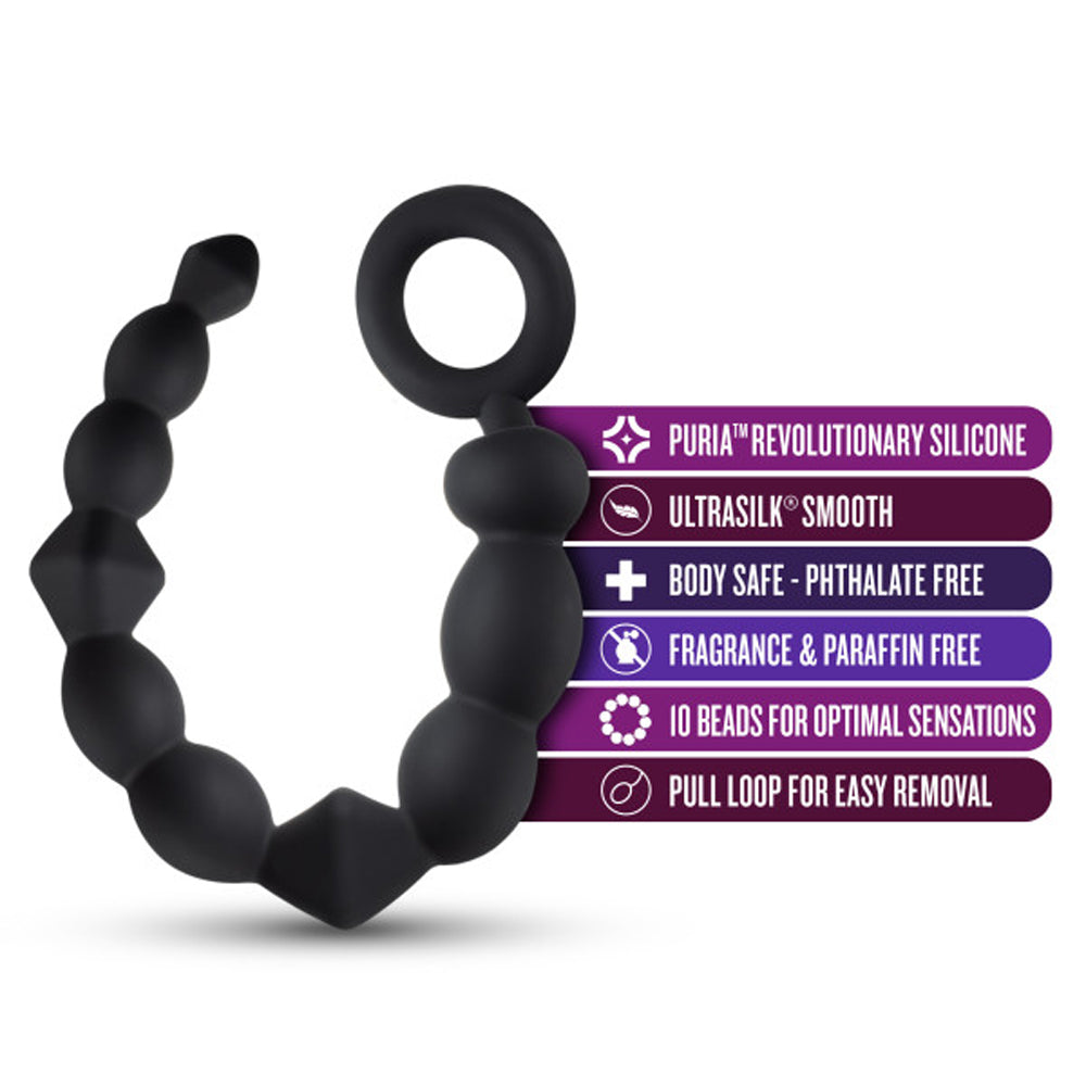 Anal Adventures Platinum - Silicone Beginner Anal  Beads - Black