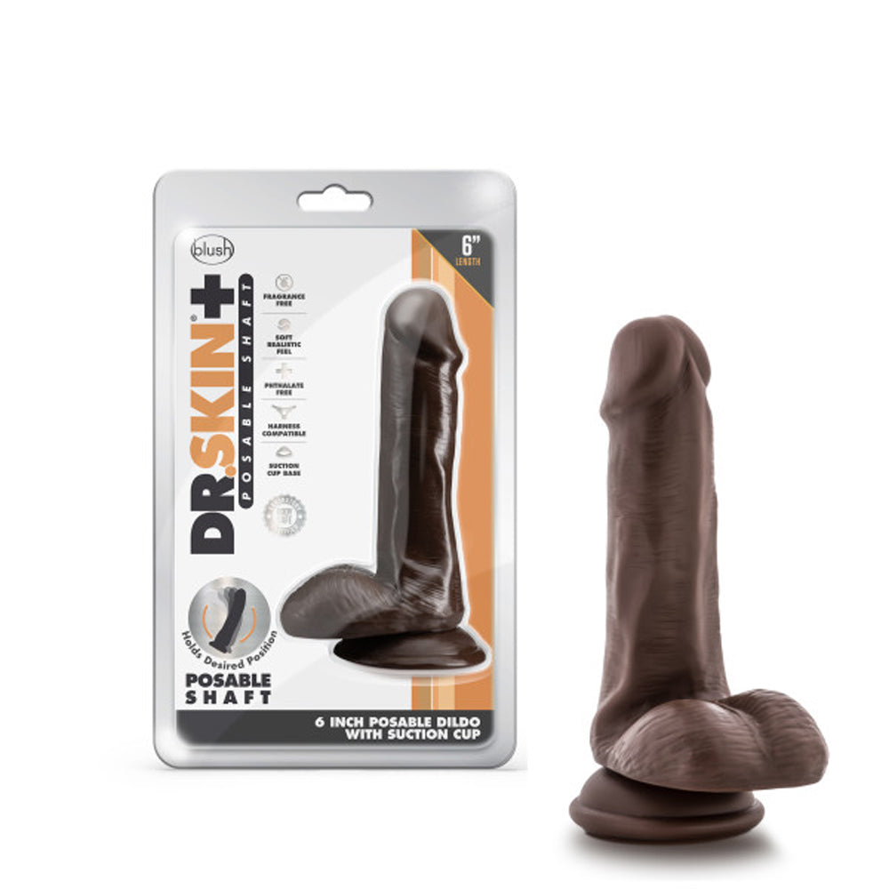 Dr. Skin Plus - 6 Inch Posable Dildo With Balls - Chocolate
