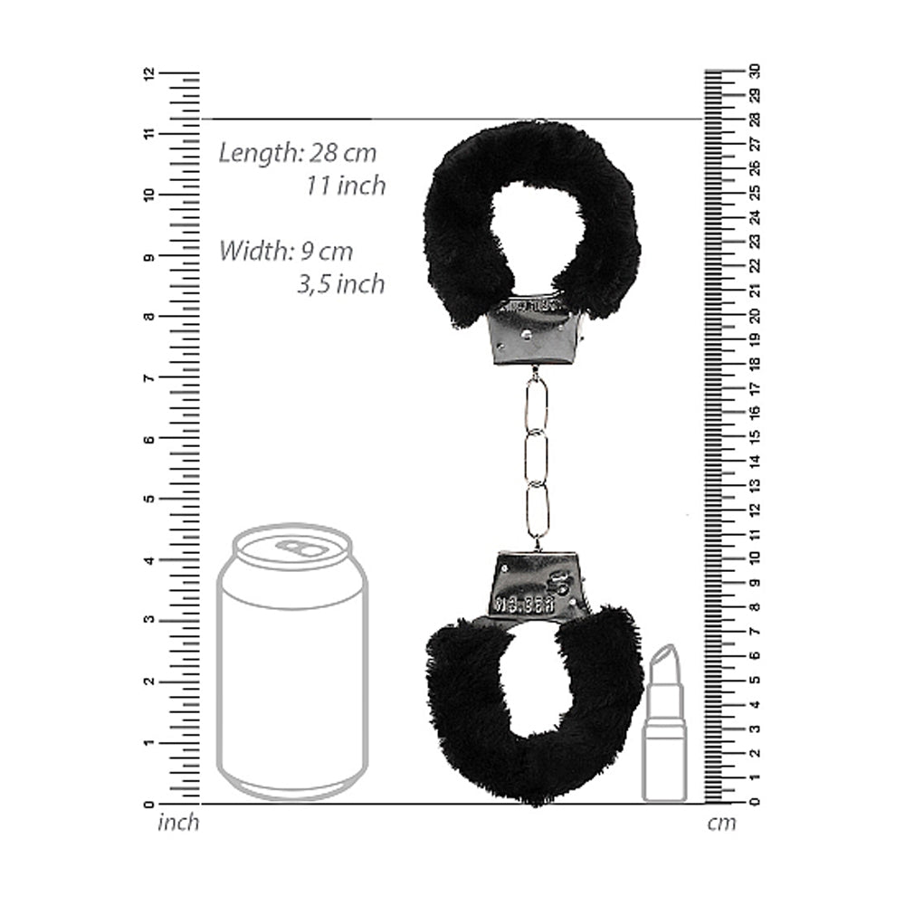 Ouch! Black & White Beginner Pleasure Furry Wrist Cuffs With Quick-Release Button