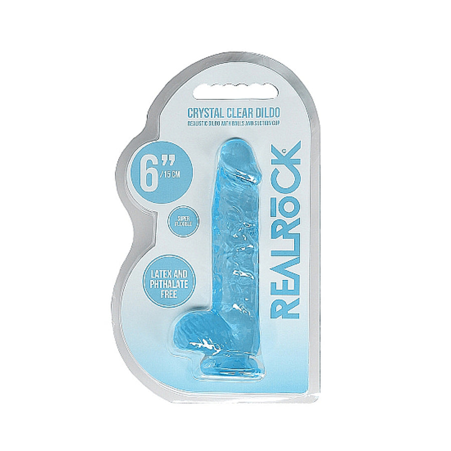 Realrock Crystal Clear Realistic Dildo With Balls 6 In. Blue