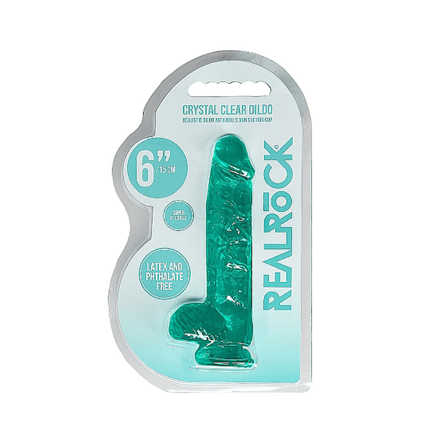 Realrock Crystal Clear Realistic Dildo With Balls 6 In. Turquoise