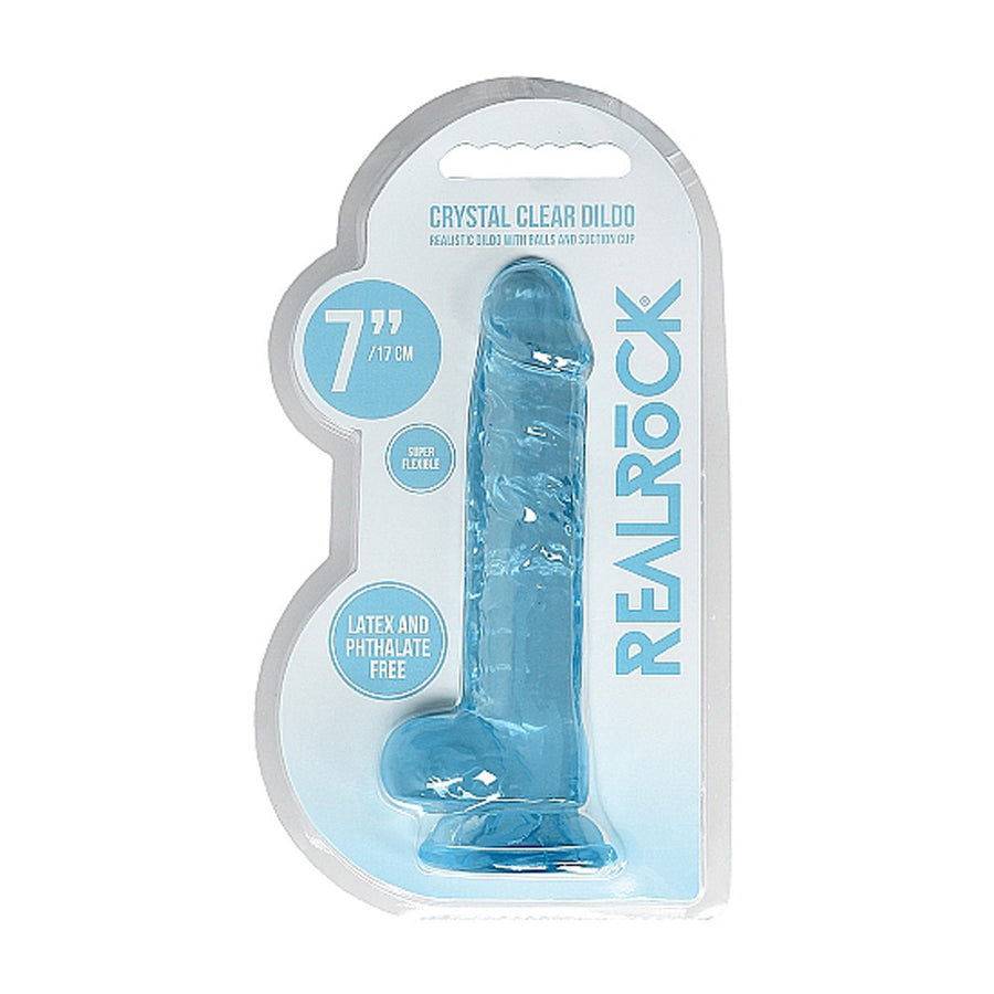 Realrock Crystal Clear Realistic Dildo With Balls 7 In. Blue